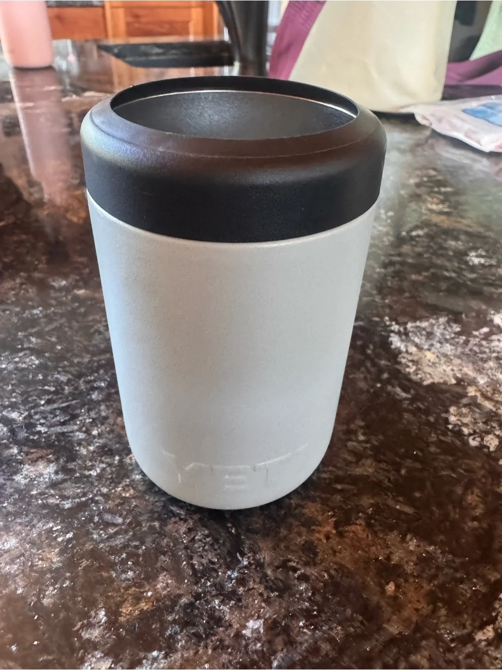 Yeti Gray Rambler Can Insulator with Black Lid